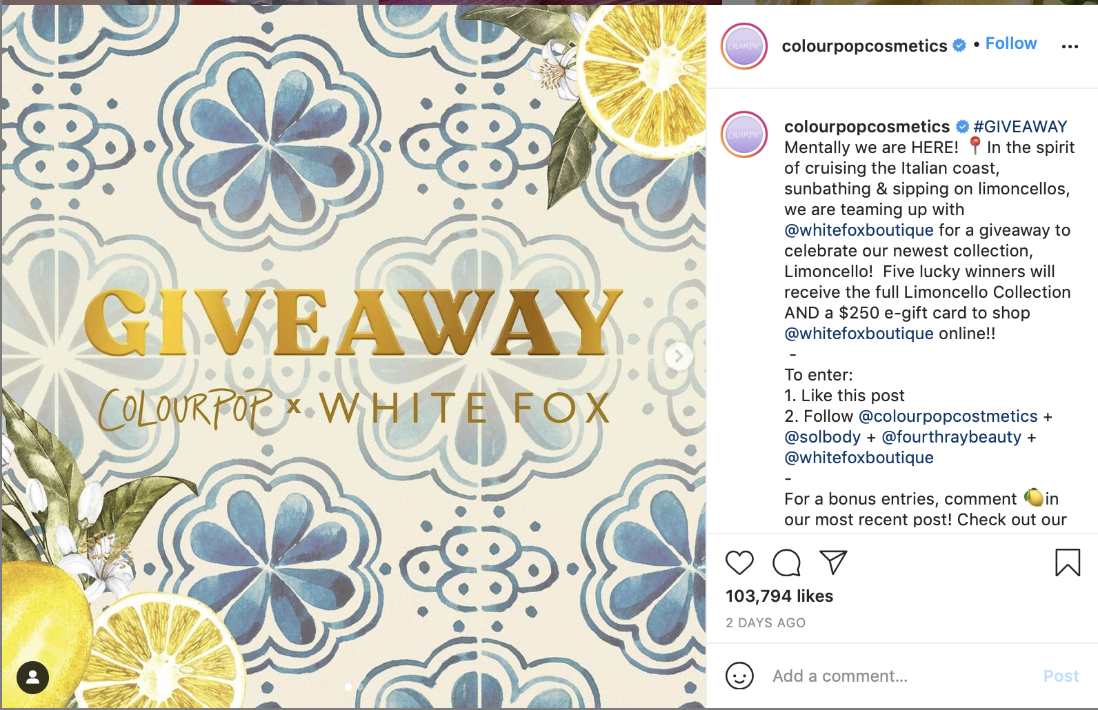 Colourpop Content Giveaway