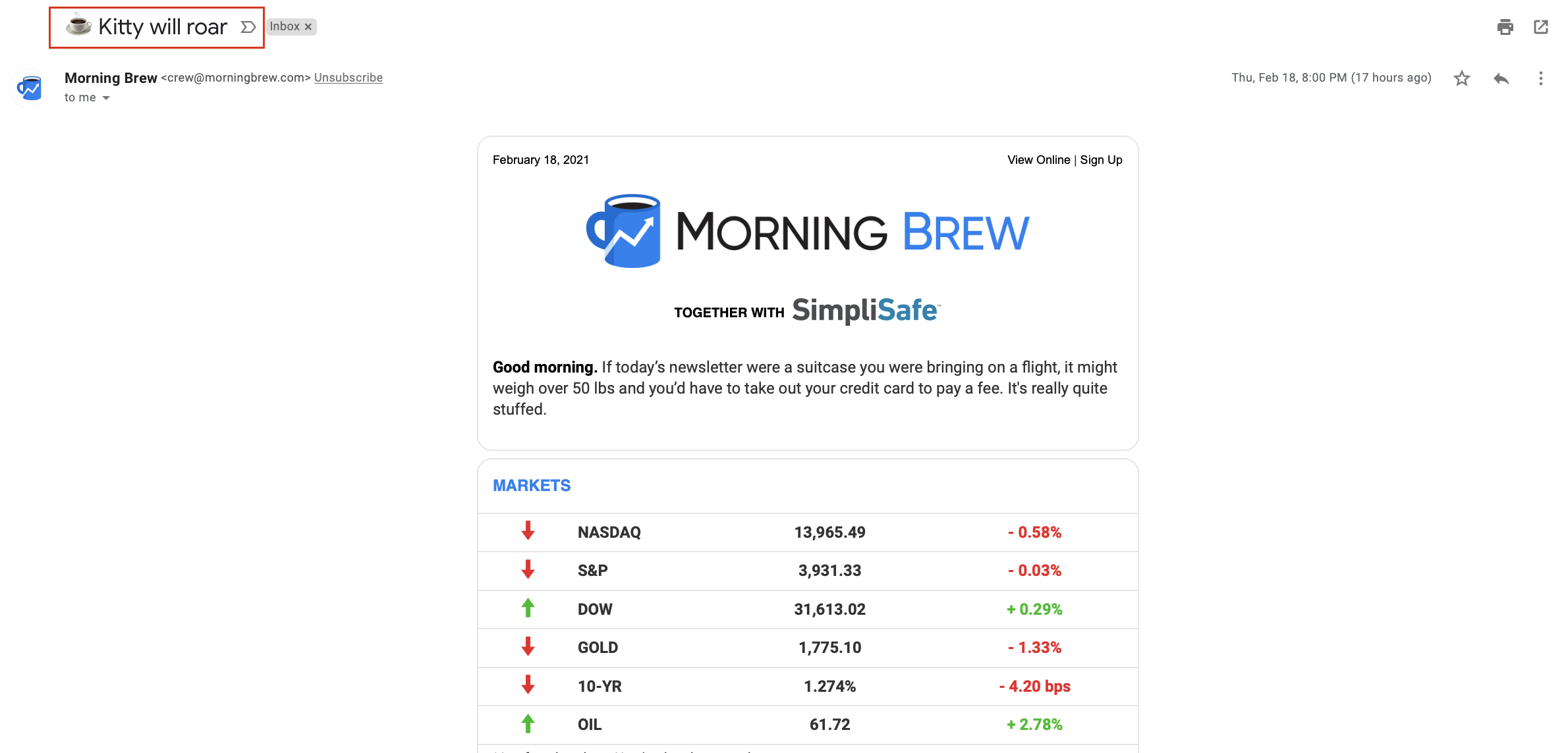 Morning Brew Emoji Subject Line Example