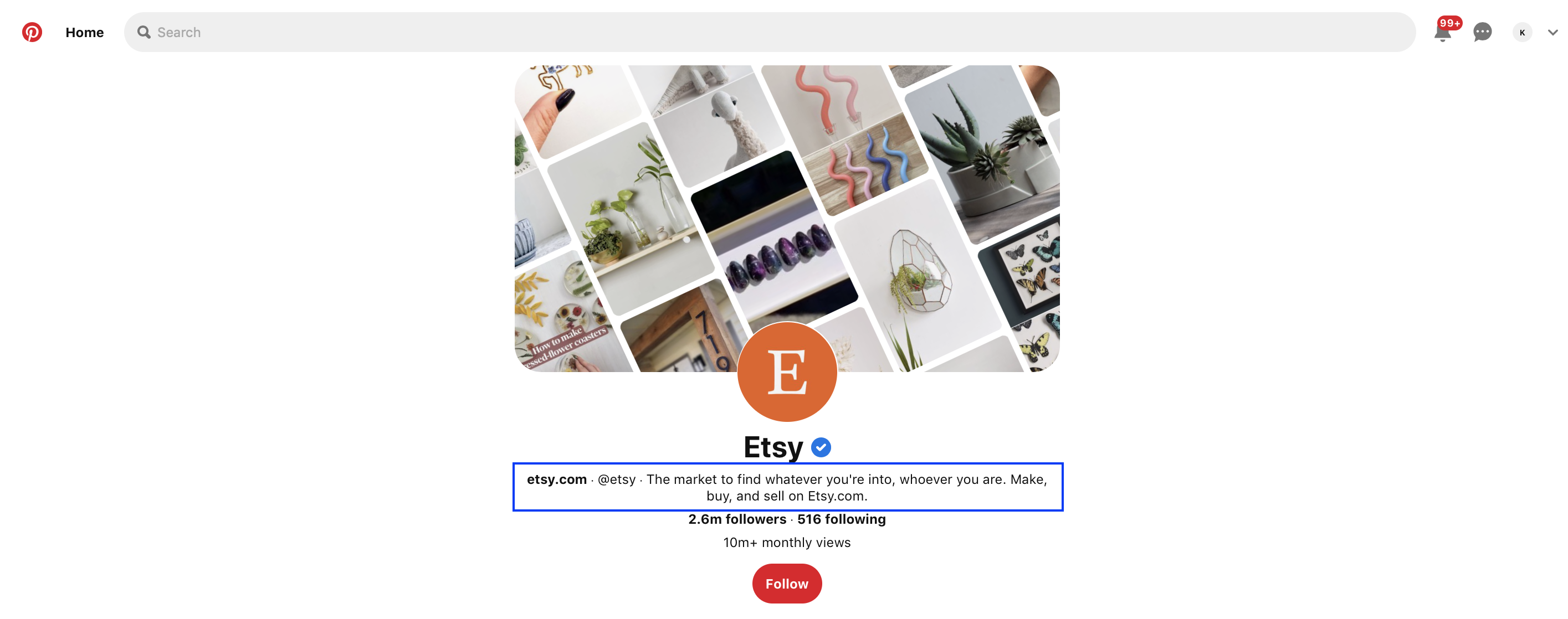Etsy pinterest bio