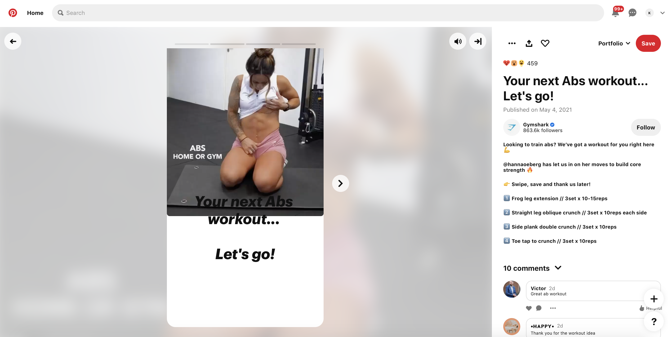 Gymshark pinterest ab workout
