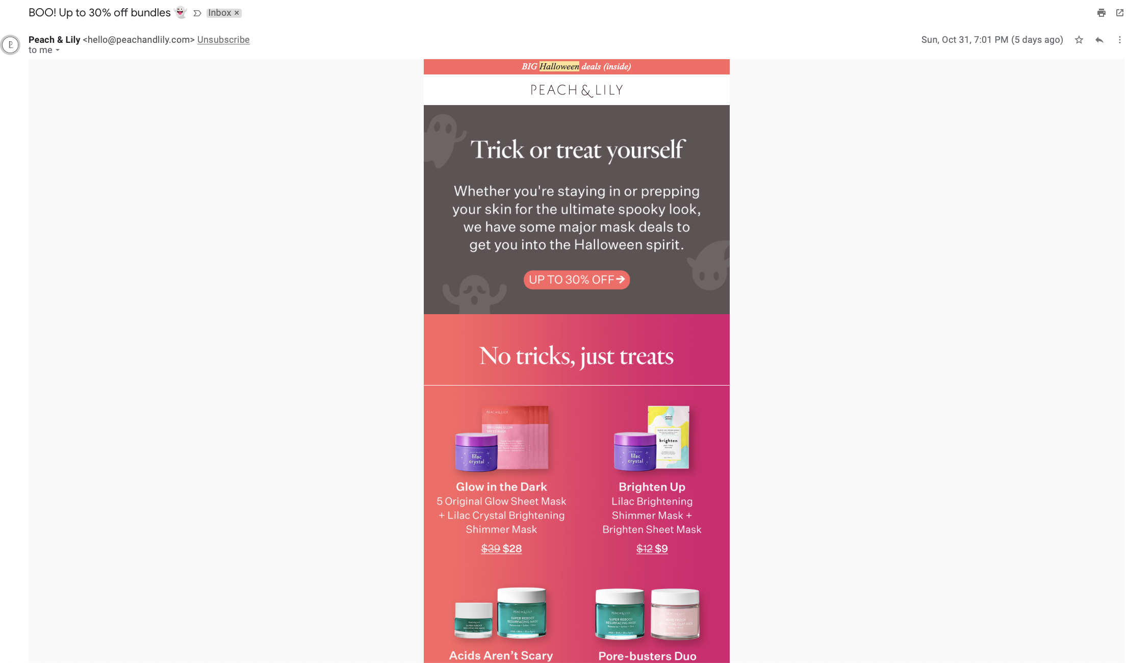 Peach and Lily Halloween email