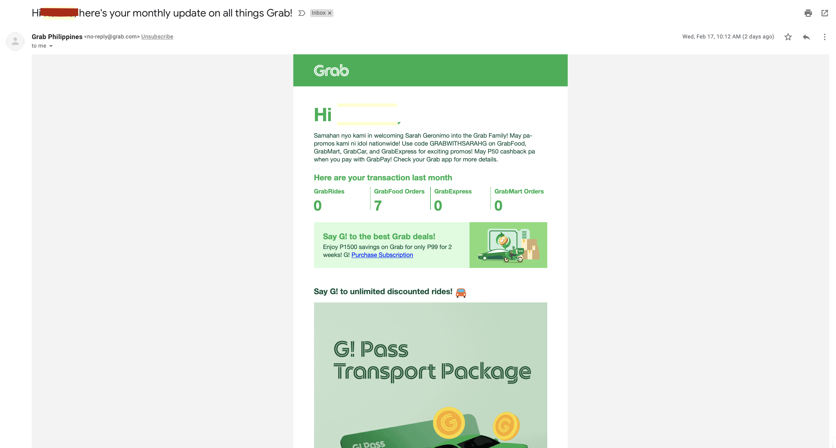 Grab Personalized Subject Line