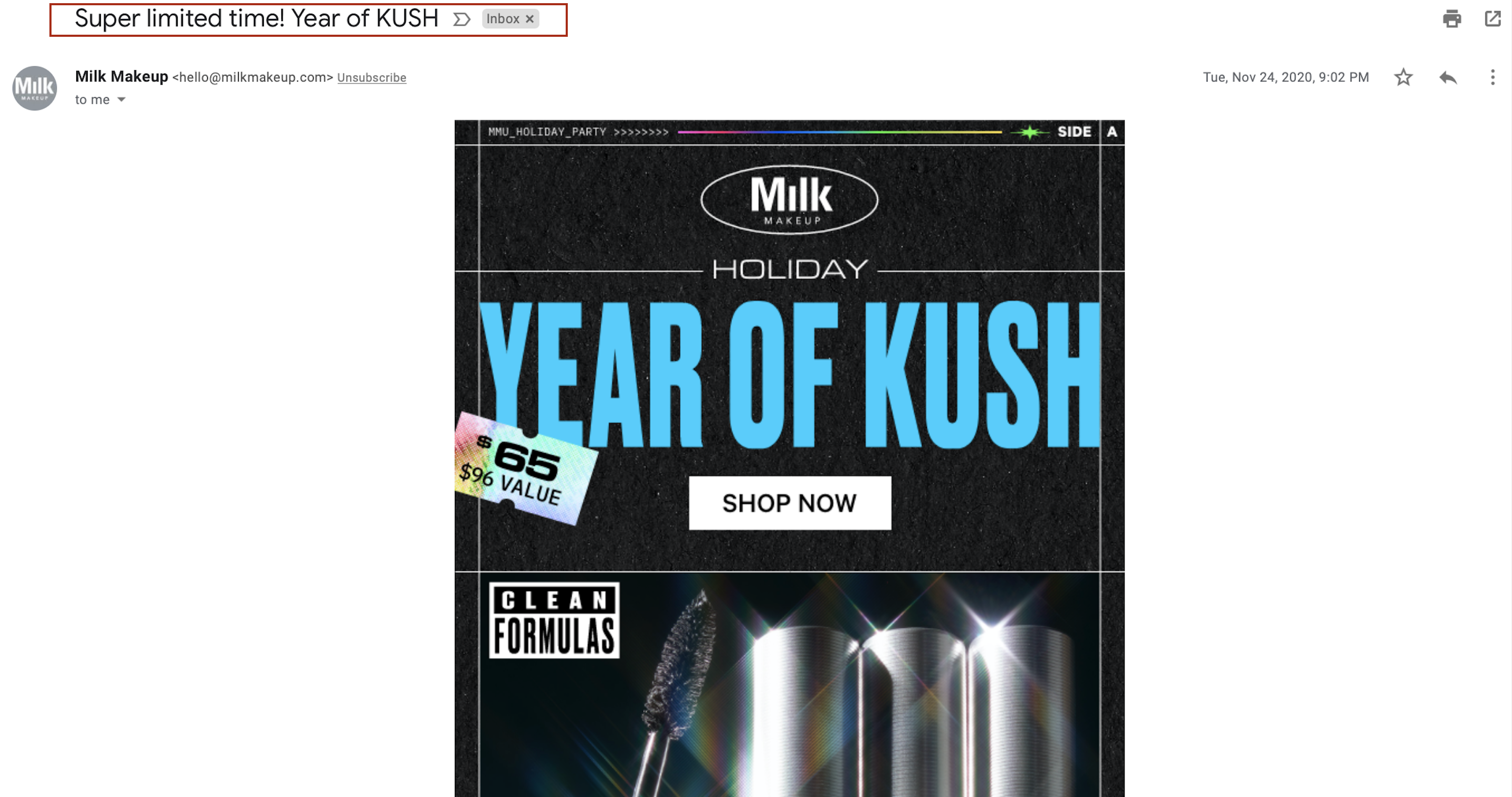 MILK makeup Subject Line