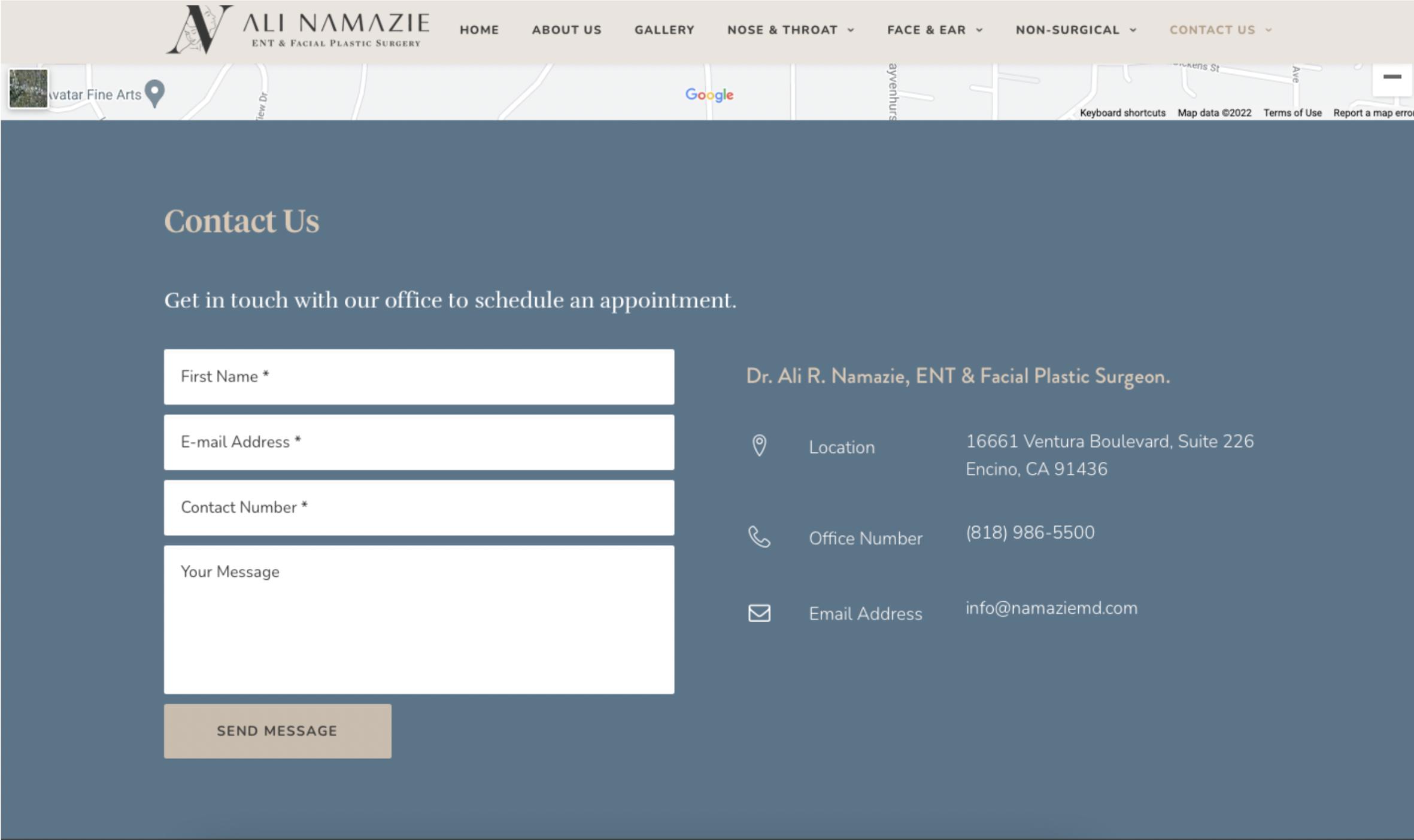 ideal med spa web design contact page