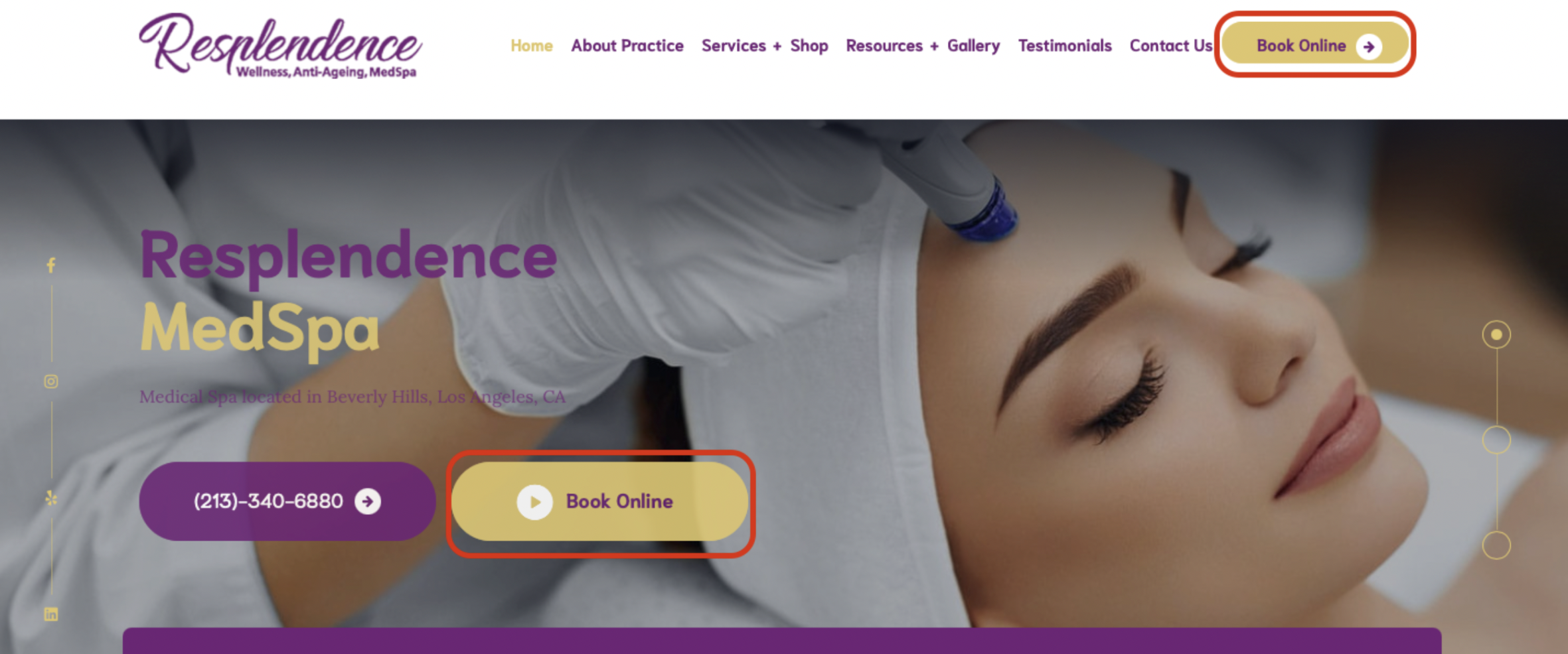 med spa web design CTA example